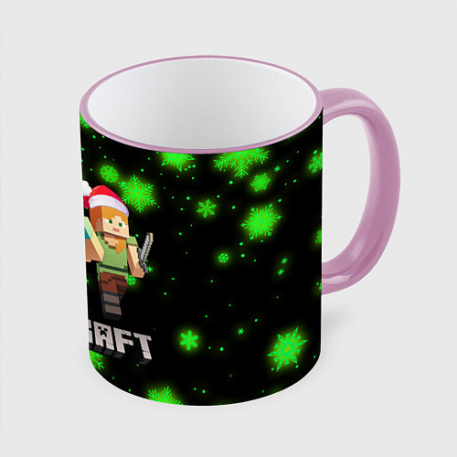 Кружка цветная НОВОГОДНИЙ MINECRAFT ГЕРОИ ИГРЫ / 3D-Розовый кант – фото 1