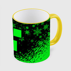 Кружка 3D НОВОГОДНИЙ КРИПЕР МАЙНКРАФТ ЗЕЛЁНЫЙ, цвет: 3D-желтый кант