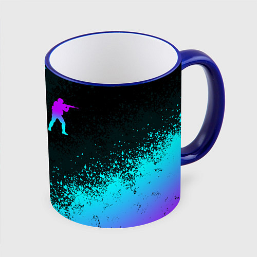 Кружка цветная CS GO NEON SYMBOL STYLE SKIN КС ГО НЕОН / 3D-Синий кант – фото 1