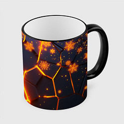 Кружка 3D НОВОГОДНИЕ ОГНЕННЫЕ 3D ПЛИТЫ FIRE NEON HEXAGON, цвет: 3D-черный кант