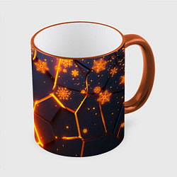 Кружка 3D НОВОГОДНИЕ ОГНЕННЫЕ 3D ПЛИТЫ FIRE NEON HEXAGON, цвет: 3D-оранжевый кант