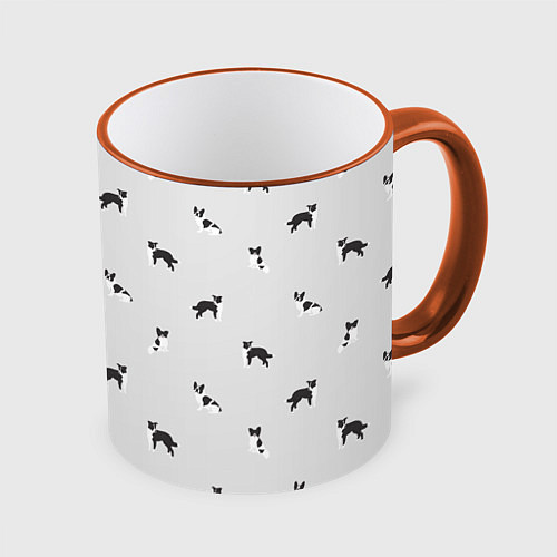 Кружка цветная Черно-белые собачки паттерн / 3D-Оранжевый кант – фото 1
