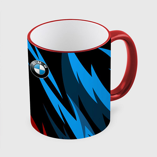 Кружка цветная BMW Логотип Узор / 3D-Красный кант – фото 1