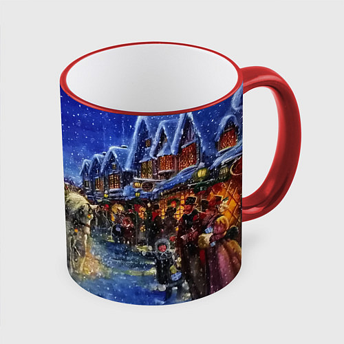 Кружка цветная НОВОГОДНЯЯ АТМОСФЕРА НОВЫЙ ГОД 2022 / 3D-Красный кант – фото 1