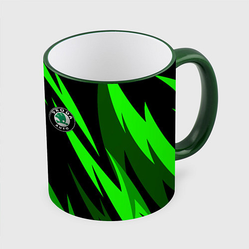 Кружка цветная SKODA Логотип Узор / 3D-Зеленый кант – фото 1