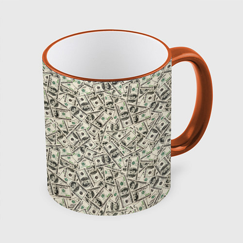 Кружка цветная Доллары Dollars / 3D-Оранжевый кант – фото 1