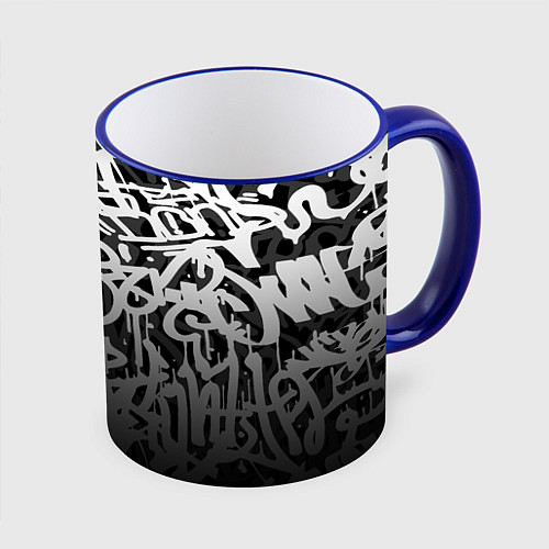Кружка цветная GRAFFITI WHITE TAGS ГРАФФИТИ / 3D-Синий кант – фото 1