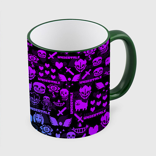 Кружка цветная UNDERTALE NEON PATTERN УЗОР / 3D-Зеленый кант – фото 1