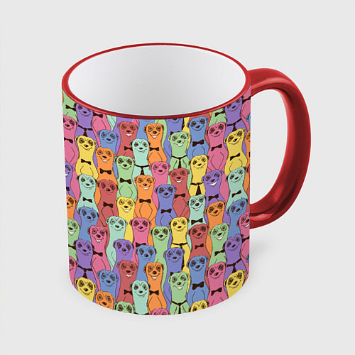 Кружка цветная Красочные Сурикаты / 3D-Красный кант – фото 1