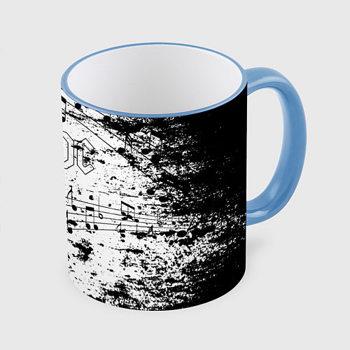Кружка цветная ACDC - Музыкальные ноты / 3D-Небесно-голубой кант – фото 1