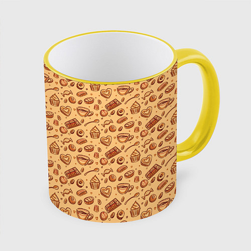 Кружка цветная Cofie & Chocolate / 3D-Желтый кант – фото 1