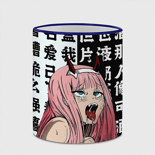 Кружка цветная AHEGAO ZERO TWO Зеро ту ахегао / 3D-Синий кант – фото 2