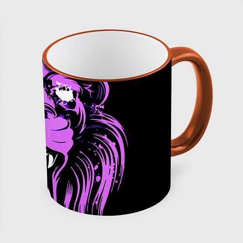 Кружка цветная Neon pink lion / 3D-Оранжевый кант – фото 1