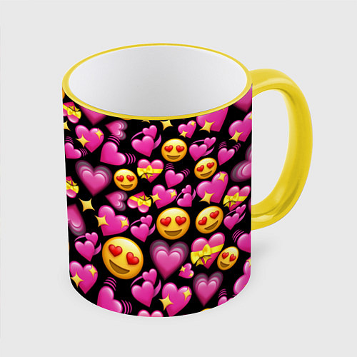 Кружка цветная Эмодзи сердечки / 3D-Желтый кант – фото 1