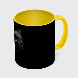 Кружка 3D Черна кошка с изумрудными глазами, цвет: 3D-белый + желтый