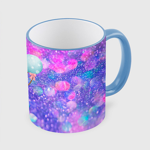 Кружка цветная День Рождения - Медвежонок с шариками / 3D-Небесно-голубой кант – фото 1