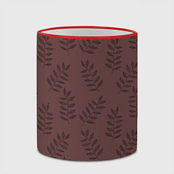 Кружка 3D Веточки с черными листьями на коричневом фоне, цвет: 3D-красный кант — фото 2