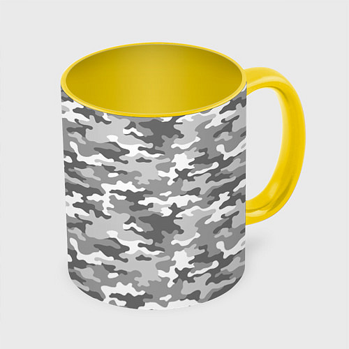 Кружка цветная Серый Военный Камуфляж / 3D-Белый + желтый – фото 1