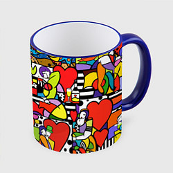 Кружка 3D Romero Britto - love collage, цвет: 3D-синий кант