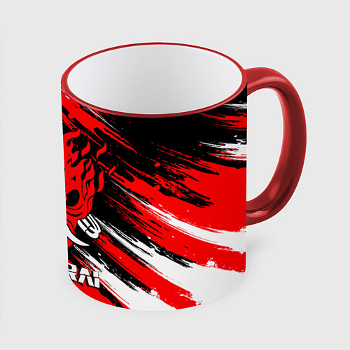 Кружка цветная SAMURAI CYBERPUNK 2077 КИБЕРПАНК 2077 / 3D-Красный кант – фото 1