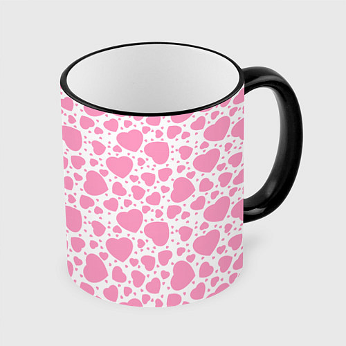 Кружка цветная Розовые Сердечки LOVE / 3D-Черный кант – фото 1