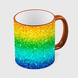 Кружка 3D Блестки радуга, цвет: 3D-оранжевый кант