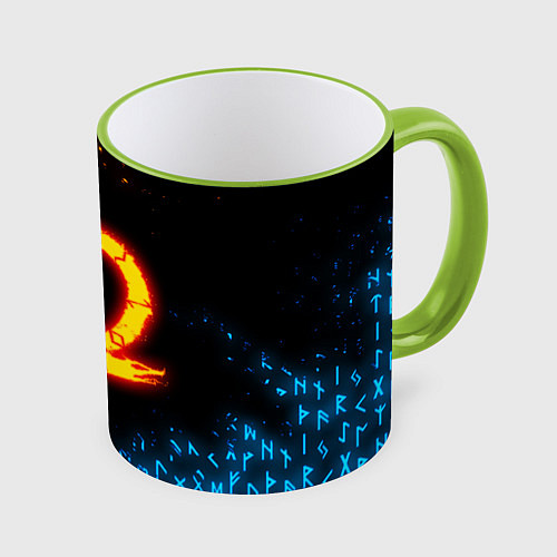 Кружка цветная GOD OF WAR CRATOS FIRE SYMBOL RUNE / 3D-Светло-зеленый кант – фото 1