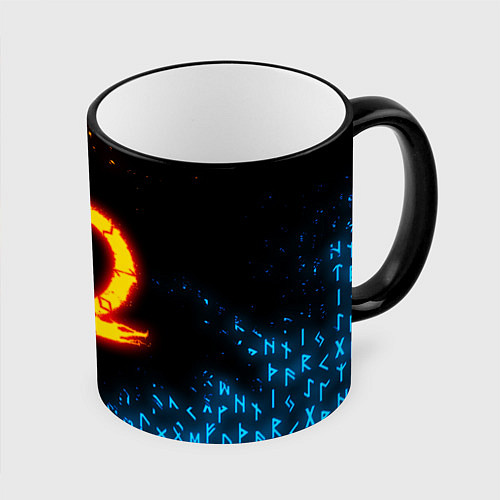 Кружка цветная GOD OF WAR CRATOS FIRE SYMBOL RUNE / 3D-Черный кант – фото 1