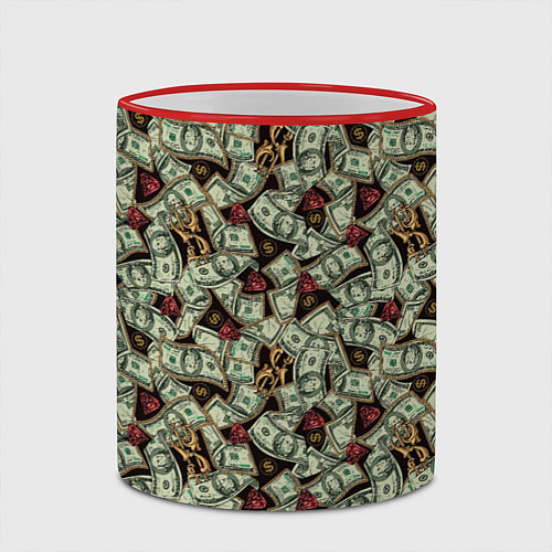 Кружка цветная Доллары и Драгоценности / 3D-Красный кант – фото 2
