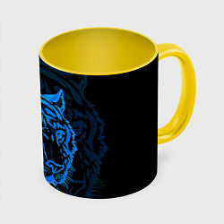 Кружка 3D Голубой тигр Blue, цвет: 3D-белый + желтый