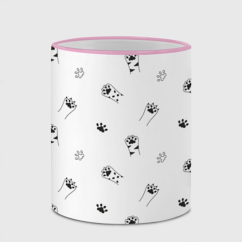 Кружка цветная Паттерн - кошачьи лапки 3D / 3D-Розовый кант – фото 2
