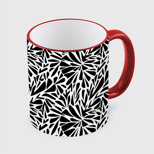 Кружка цветная Черно белый абстрактный узор / 3D-Красный кант – фото 1