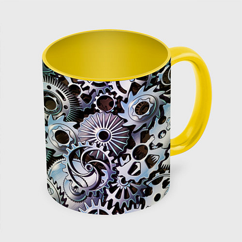 Кружка цветная Стимпанк шестеренки Steampunk / 3D-Белый + желтый – фото 1