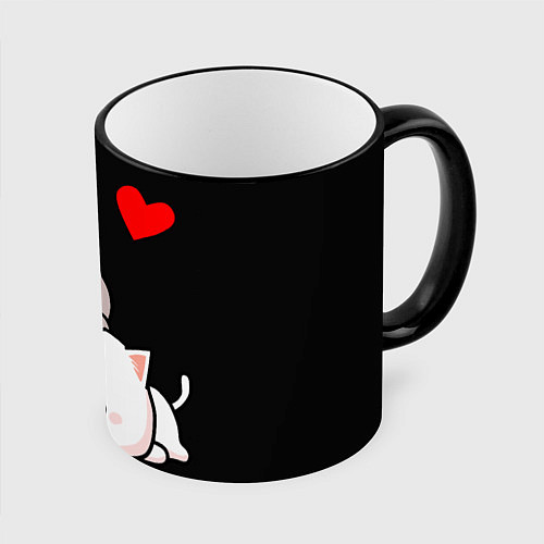 Кружка цветная Котическая любовь Kitty Love / 3D-Черный кант – фото 1