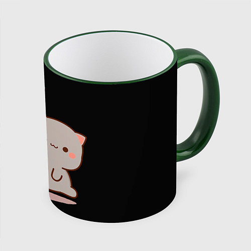Кружка цветная Кошачья любовь навсегда Kitty love forever / 3D-Зеленый кант – фото 1