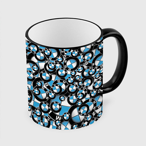 Кружка цветная BMW PATTERN LOGO / 3D-Черный кант – фото 1