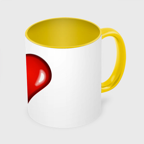 Кружка цветная Сердце большое мультяшное / 3D-Белый + желтый – фото 1