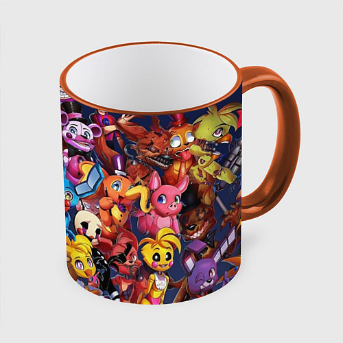 Кружка цветная Cute Fnaf Pattern / 3D-Оранжевый кант – фото 1