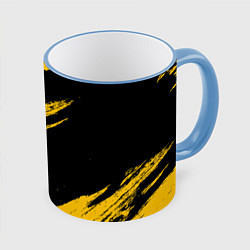 Кружка 3D BLACK AND YELLOW GRUNGE ГРАНЖ, цвет: 3D-небесно-голубой кант