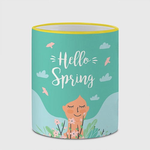 Кружка цветная Hello spring / 3D-Желтый кант – фото 2