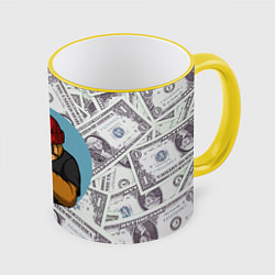 Кружка 3D Богатый ленивец Паттерн из долларов, цвет: 3D-желтый кант
