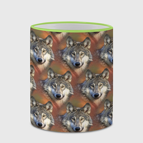 Кружка цветная Волки Wolfs паттерн / 3D-Светло-зеленый кант – фото 2