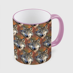 Кружка 3D Волки Wolfs паттерн, цвет: 3D-розовый кант