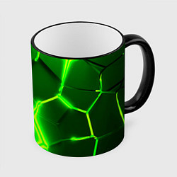 Кружка 3D 3D ПЛИТЫ НЕОН NEON GREEN HEXAGON РАЗЛОМ, цвет: 3D-черный кант