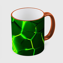 Кружка 3D 3D ПЛИТЫ НЕОН NEON GREEN HEXAGON РАЗЛОМ, цвет: 3D-оранжевый кант