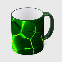 Кружка 3D 3D ПЛИТЫ НЕОН NEON GREEN HEXAGON РАЗЛОМ, цвет: 3D-зеленый кант