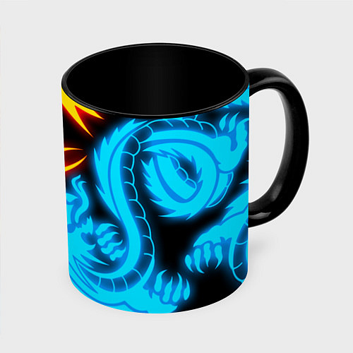Кружка цветная НЕОНОВЫЕ ДРАКОНЫ NEON DRAGONS / 3D-Белый + черный – фото 1