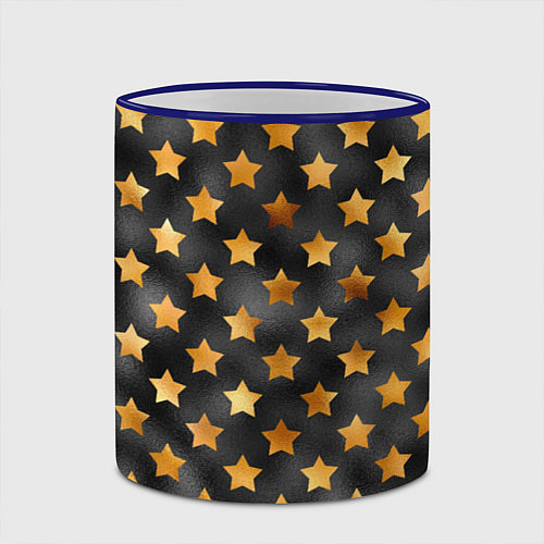 Кружка цветная Золотые звезды на черном / 3D-Синий кант – фото 2