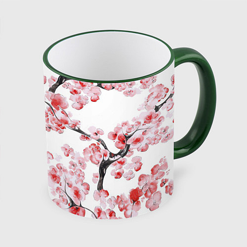 Кружка цветная Ранняя сакура / 3D-Зеленый кант – фото 1