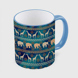 Кружка 3D Жирафы и слоны, цвет: 3D-небесно-голубой кант